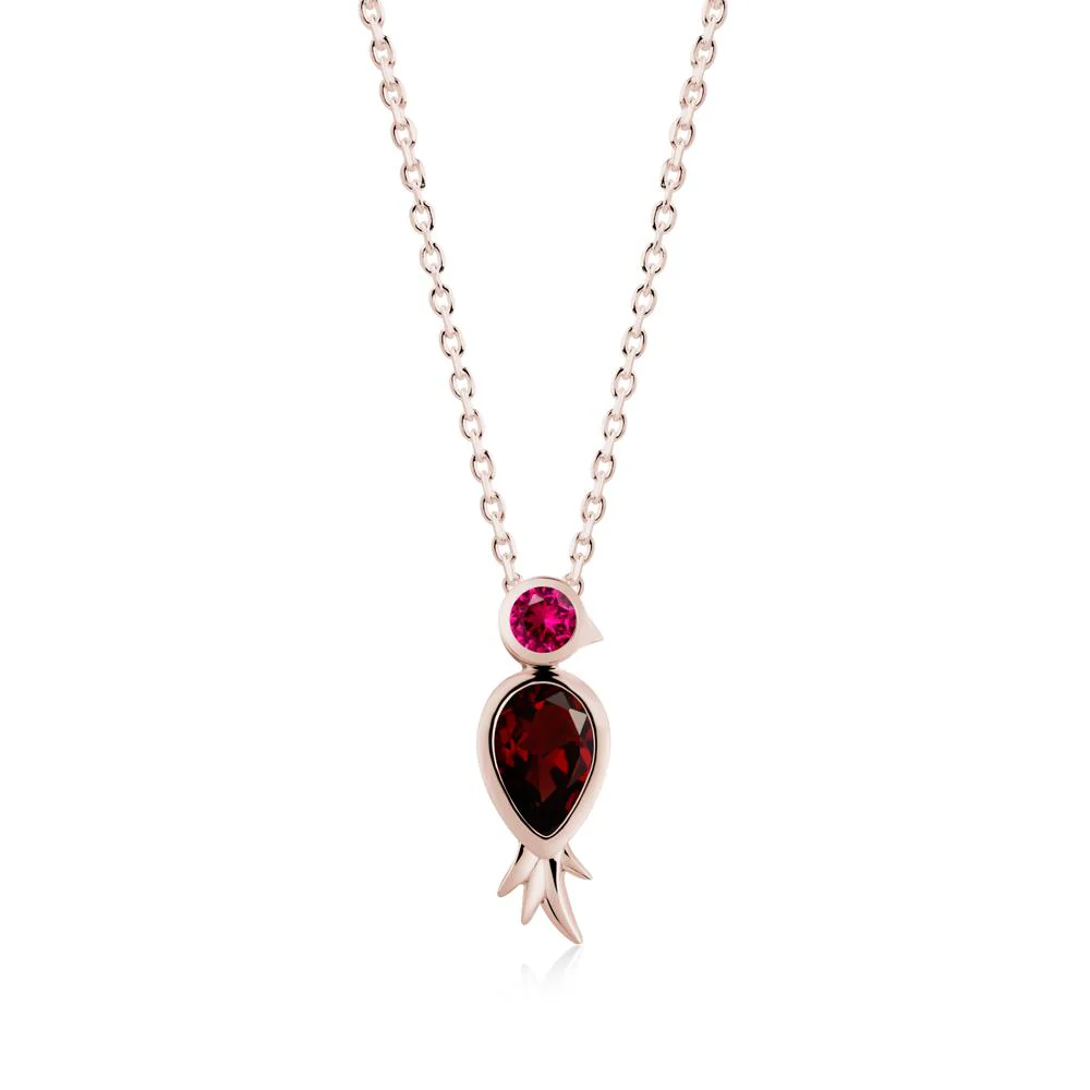 Bird Inspired Teardrop Cut Garnet and Ruby Necklace - Image 8