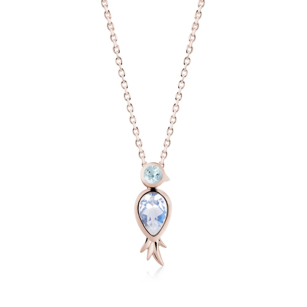 Bird Inspired Teardrop Cut Moonstone and Aquamarine Necklace