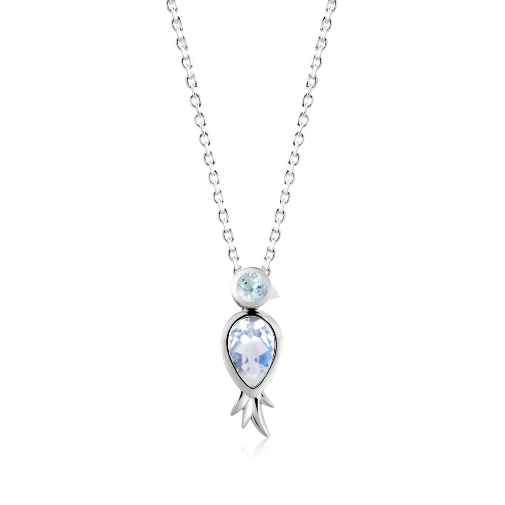 Bird Inspired Teardrop Cut Moonstone and Aquamarine Necklace - Image 2