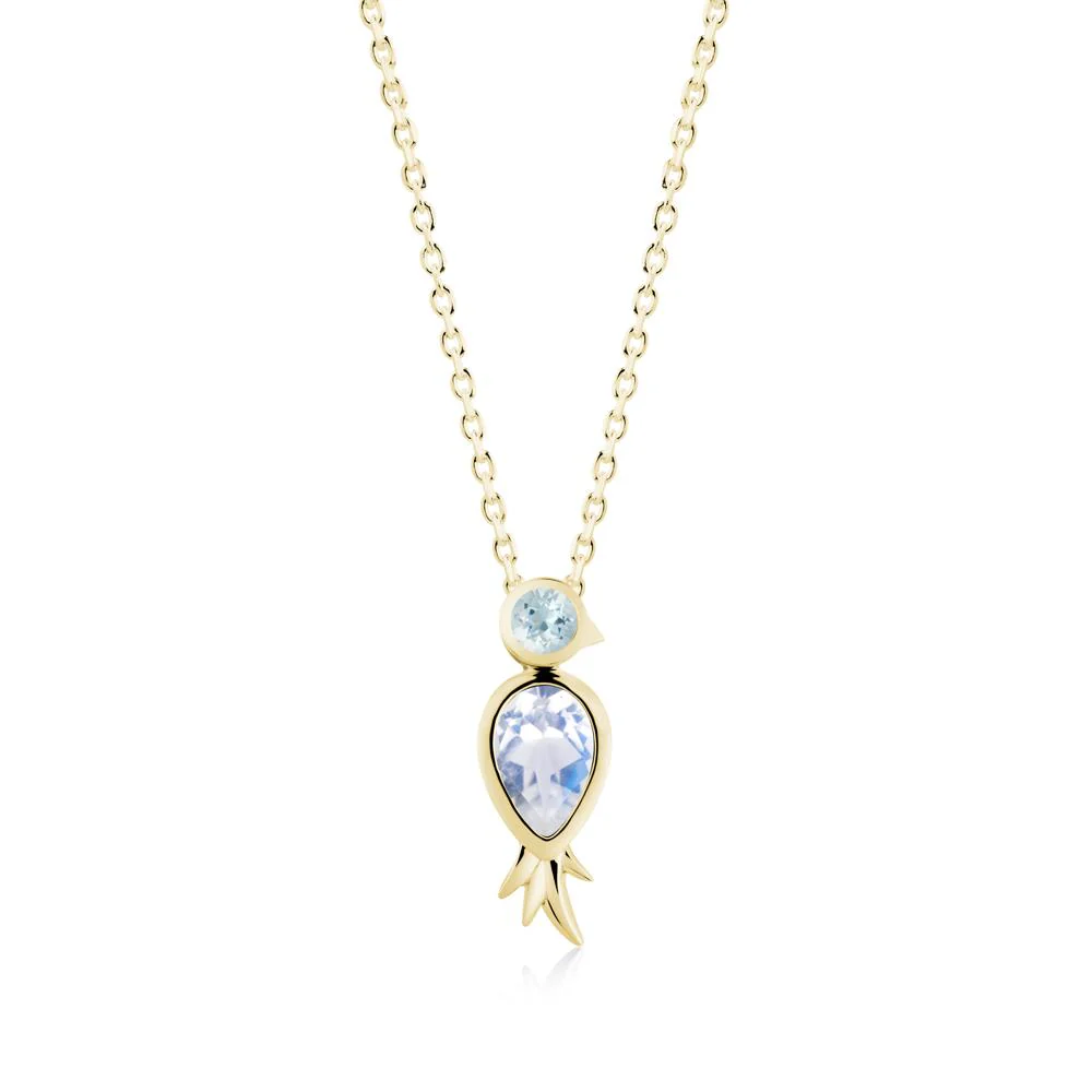 Bird Inspired Teardrop Cut Moonstone and Aquamarine Necklace - Image 3