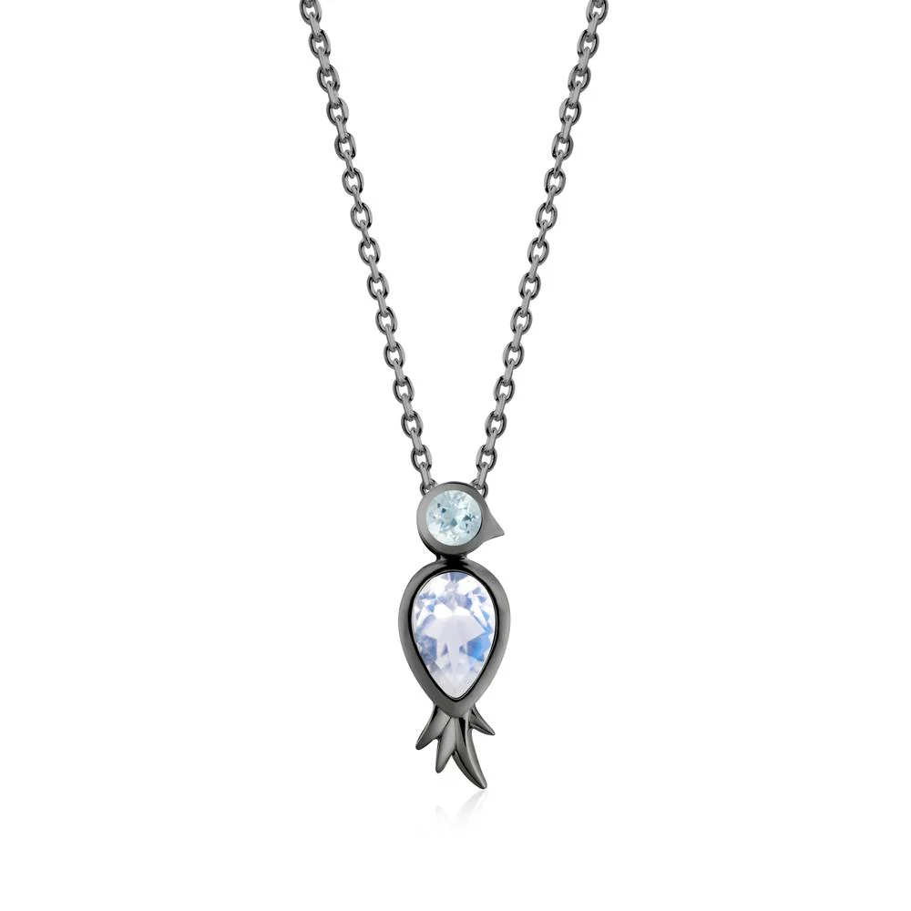 Bird Inspired Teardrop Cut Moonstone and Aquamarine Necklace - Image 4