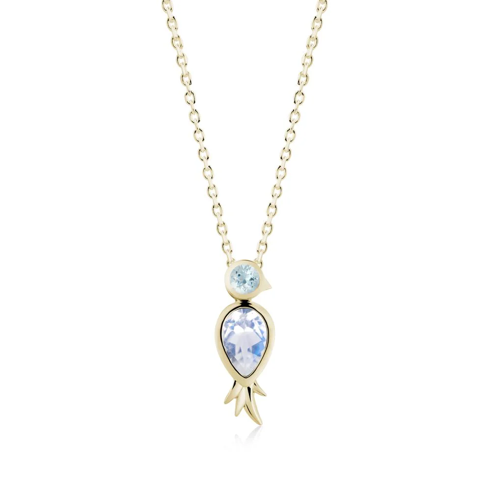 Bird Inspired Teardrop Cut Moonstone and Aquamarine Necklace - Image 6