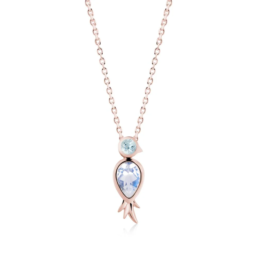 Bird Inspired Teardrop Cut Moonstone and Aquamarine Necklace - Image 7