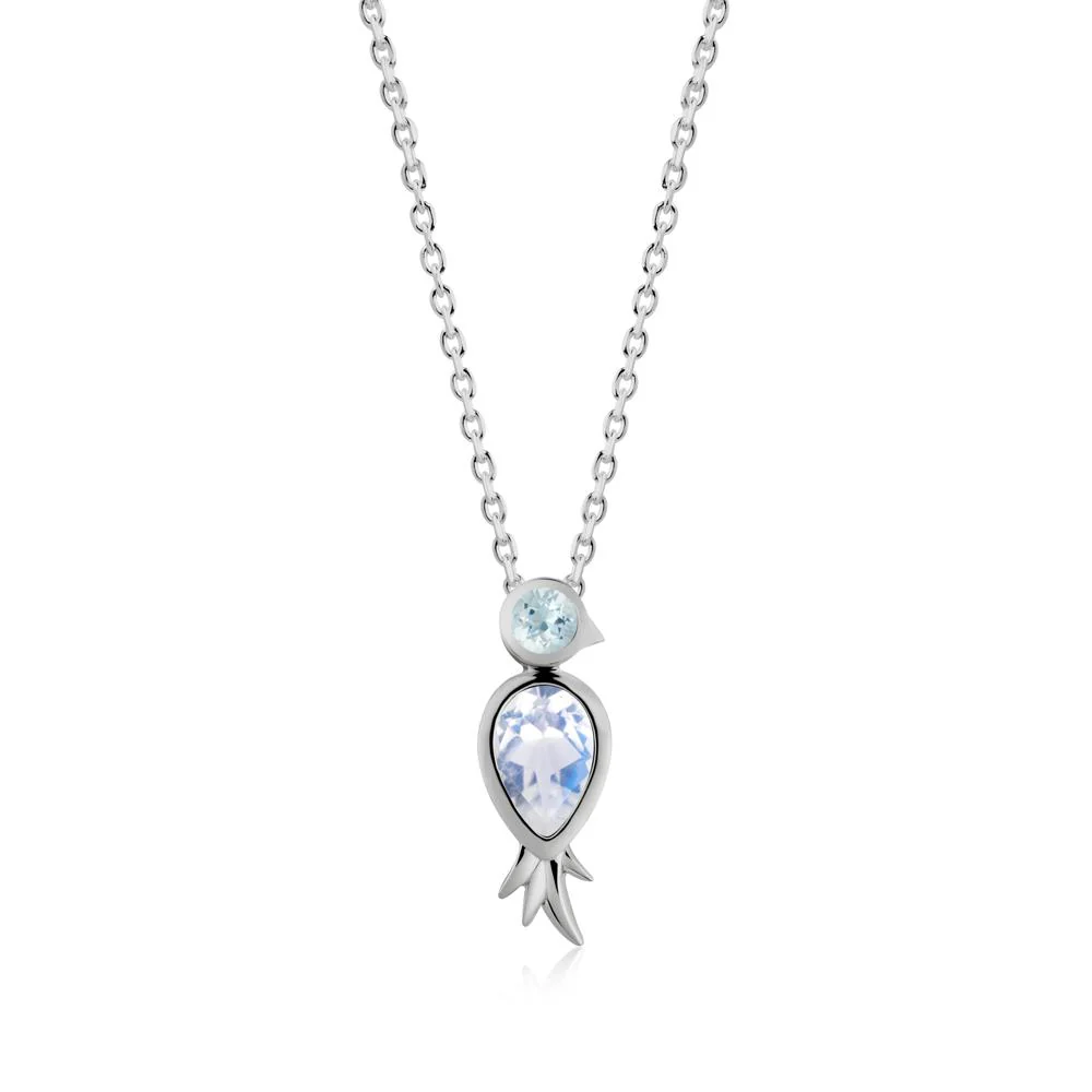 Bird Inspired Teardrop Cut Moonstone and Aquamarine Necklace - Image 9