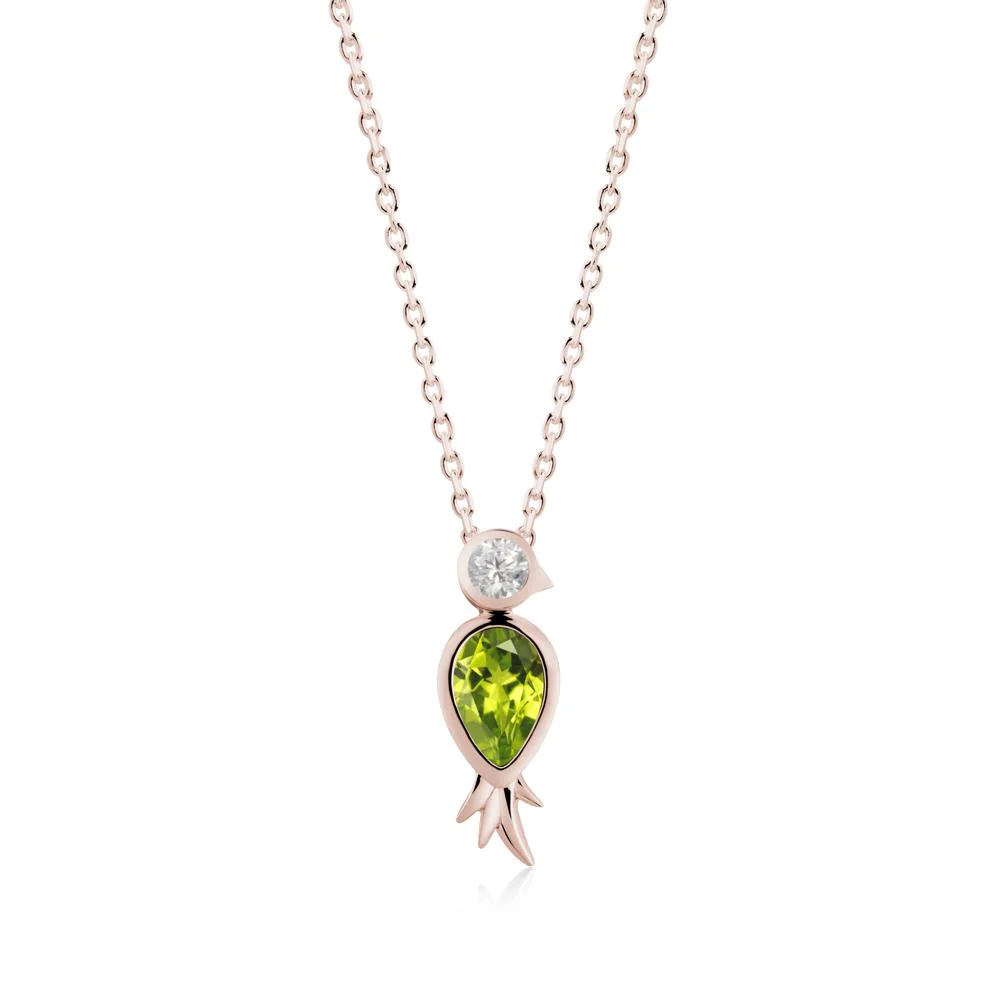 Bird Inspired Teardrop Cut Peridot and Cubic Zirconia Necklace