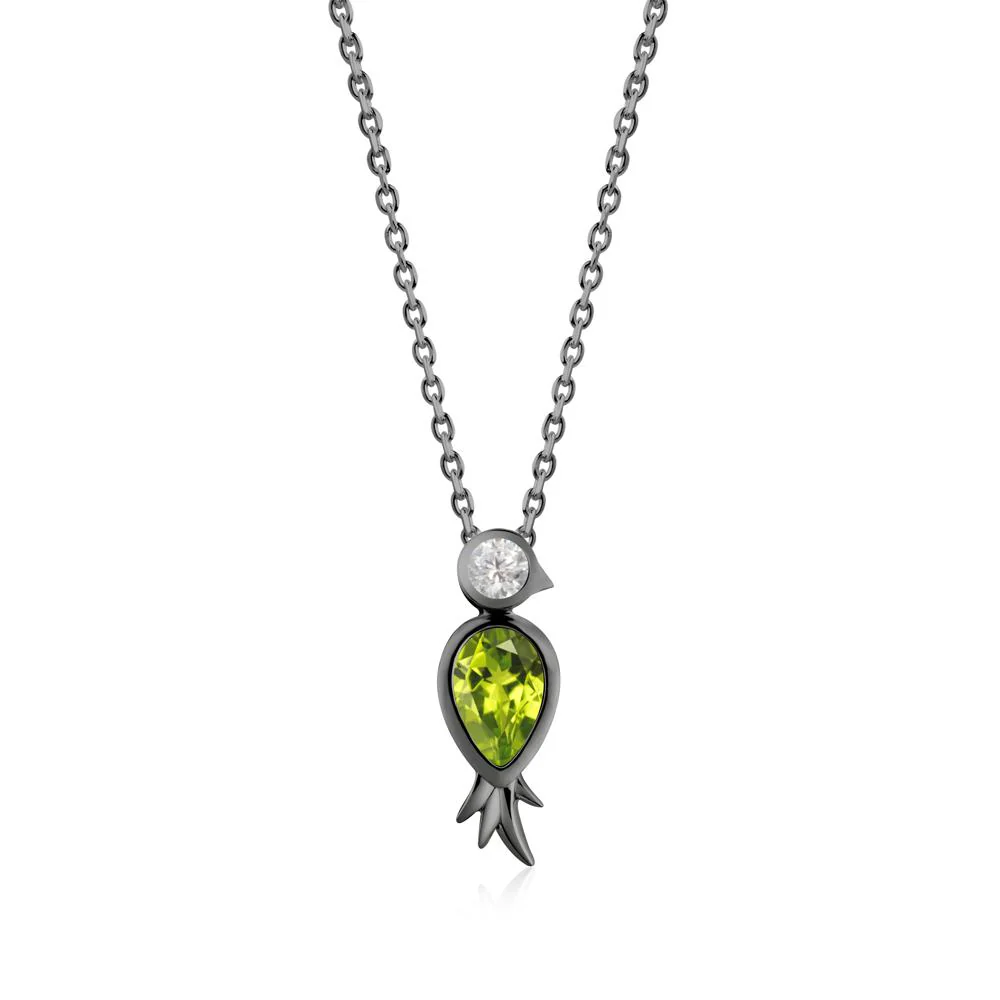 Bird Inspired Teardrop Cut Peridot and Cubic Zirconia Necklace - Image 2