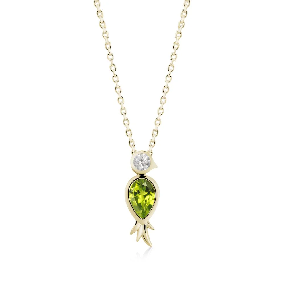 Bird Inspired Teardrop Cut Peridot and Cubic Zirconia Necklace - Image 3