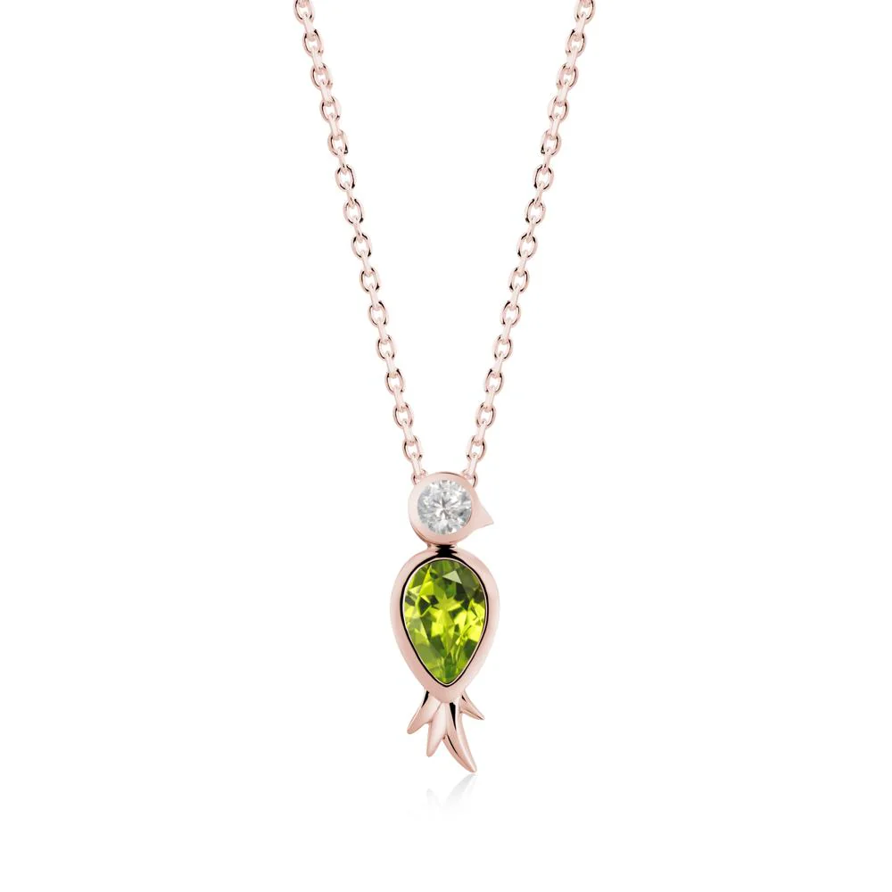 Bird Inspired Teardrop Cut Peridot and Cubic Zirconia Necklace - Image 6