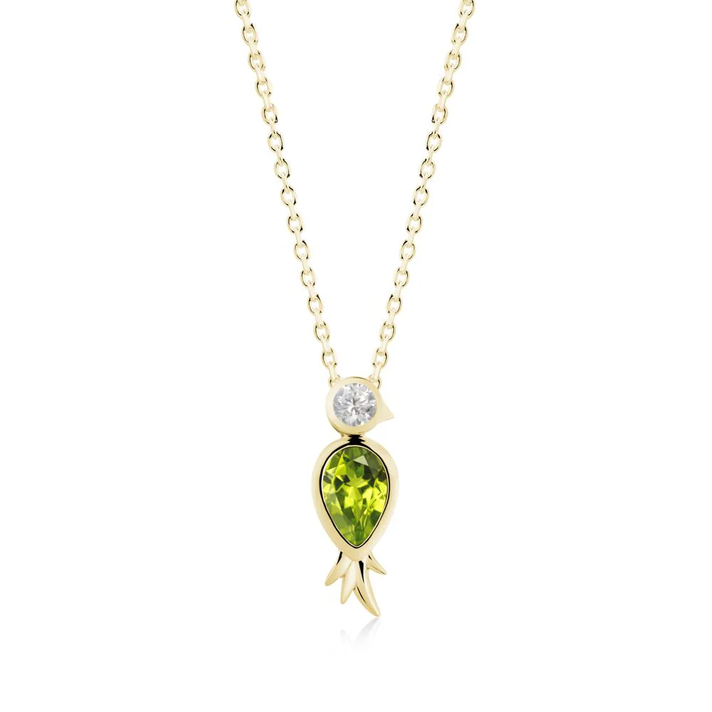 Bird Inspired Teardrop Cut Peridot and Cubic Zirconia Necklace - Image 8