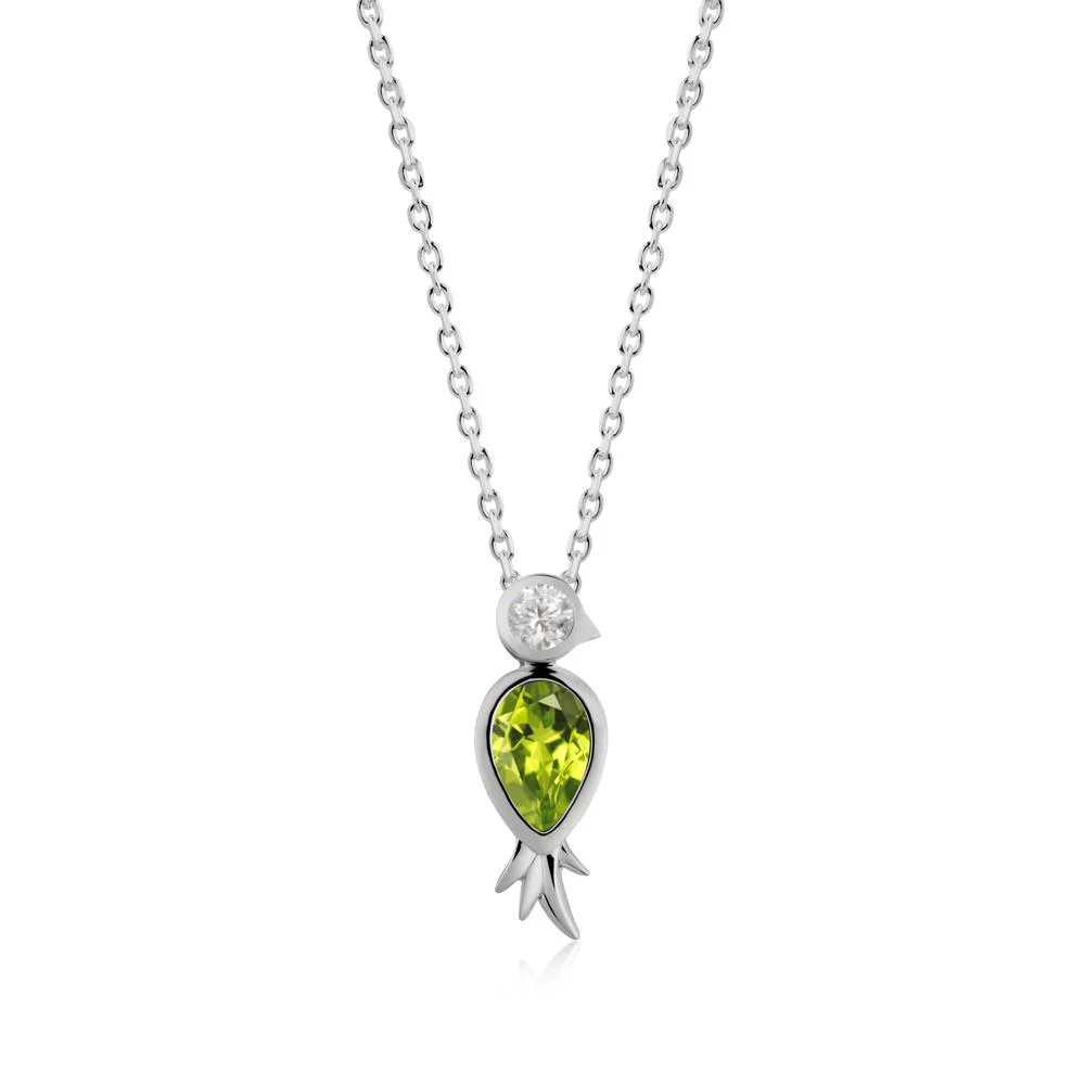 Bird Inspired Teardrop Cut Peridot and Cubic Zirconia Necklace - Image 9