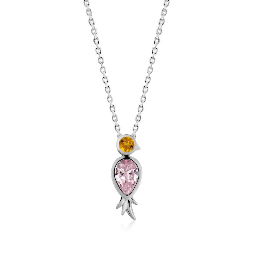 Bird Inspired Teardrop Cut Pink Cubic Zirconia and Citrine Necklace