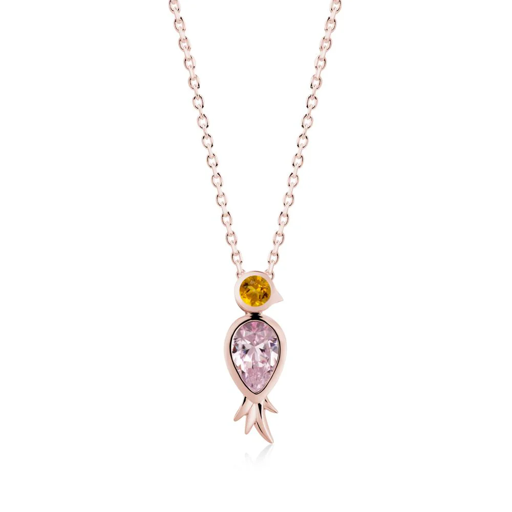 Bird Inspired Teardrop Cut Pink Cubic Zirconia and Citrine Necklace - Image 3