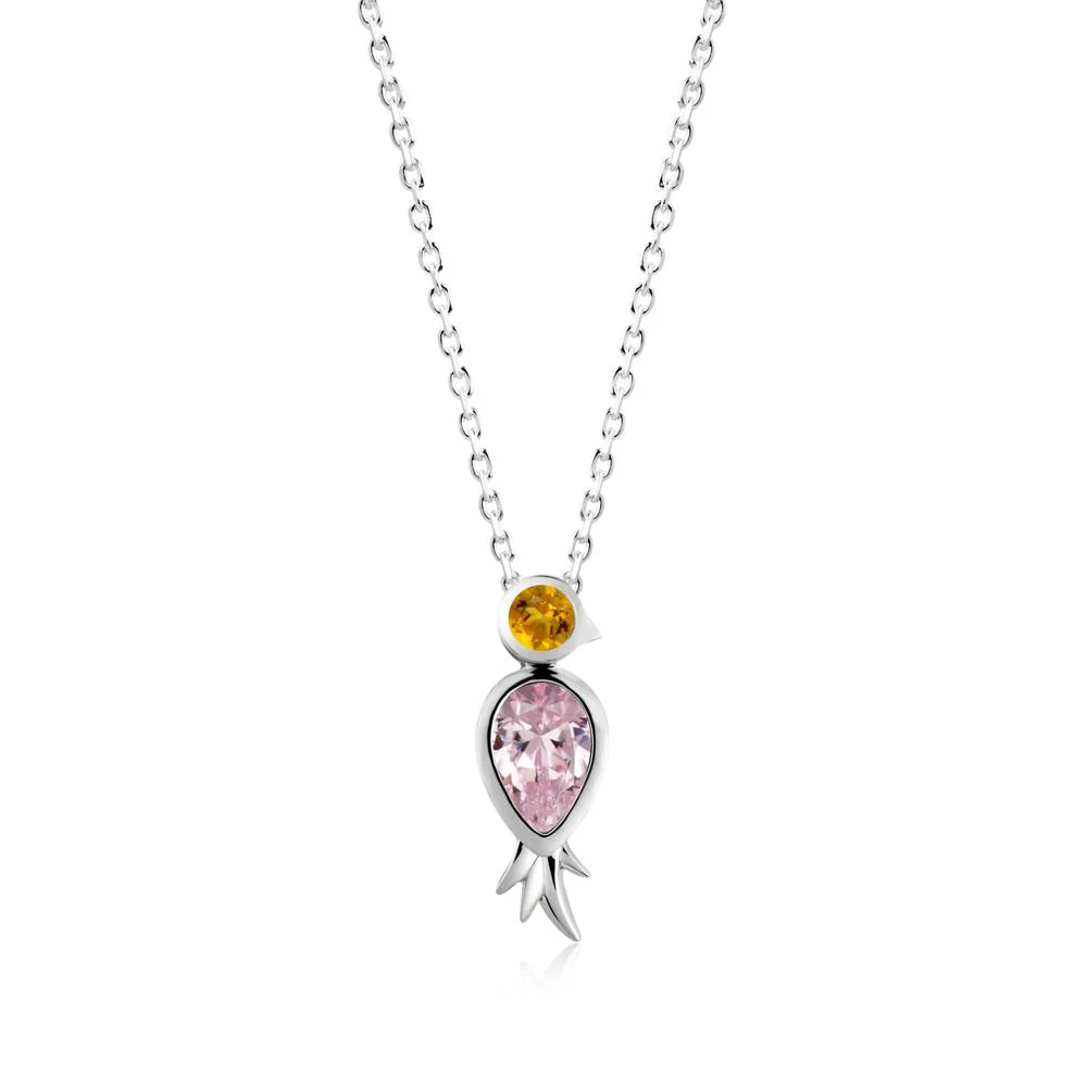 Bird Inspired Teardrop Cut Pink Cubic Zirconia and Citrine Necklace - Image 5