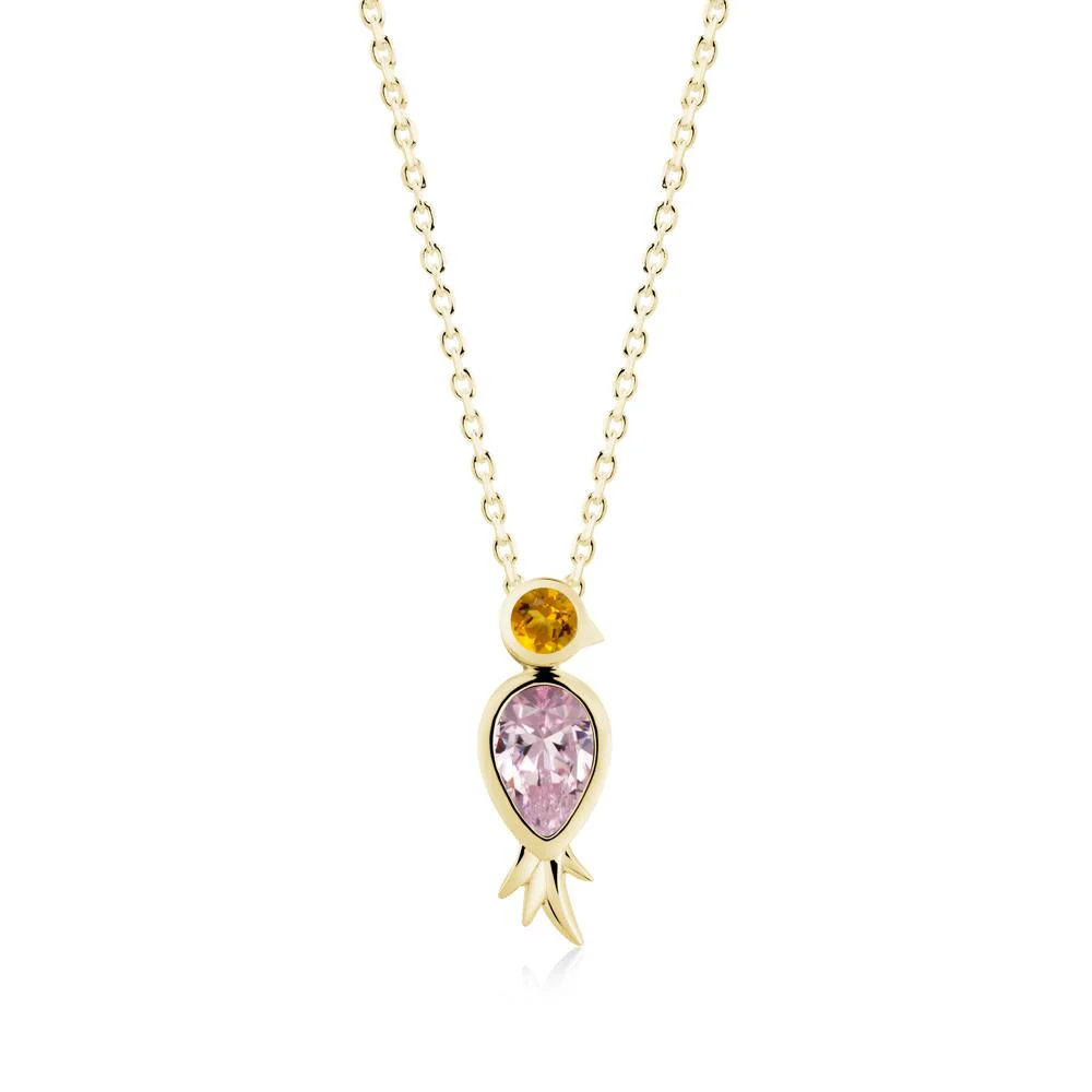 Bird Inspired Teardrop Cut Pink Cubic Zirconia and Citrine Necklace - Image 7
