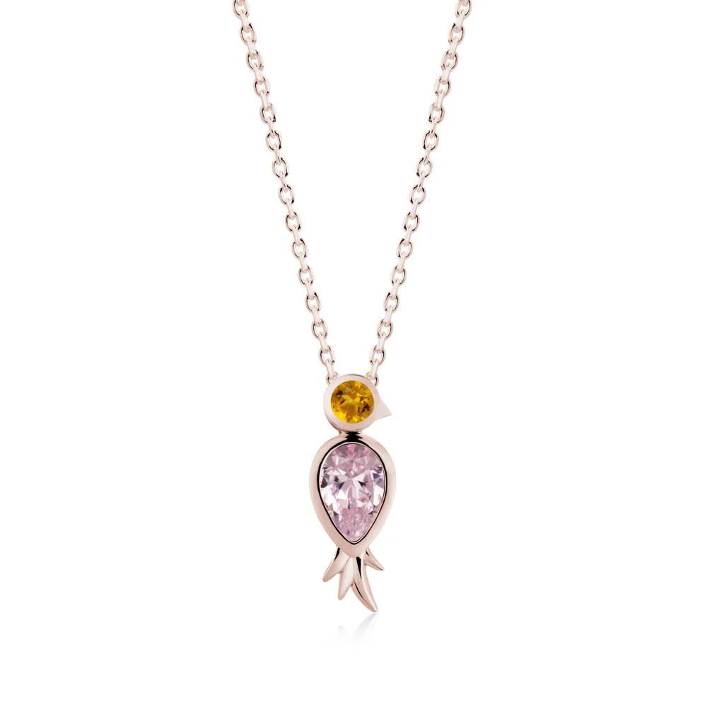 Bird Inspired Teardrop Cut Pink Cubic Zirconia and Citrine Necklace - Image 8