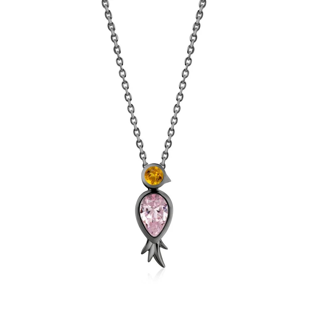 Bird Inspired Teardrop Cut Pink Cubic Zirconia and Citrine Necklace - Image 9