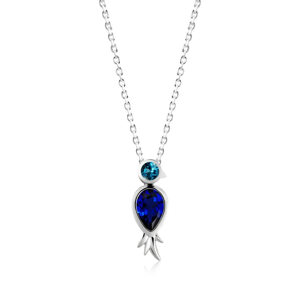 Bird Inspired Teardrop Cut Sapphire and London Blue Topaz Necklace - Image 2
