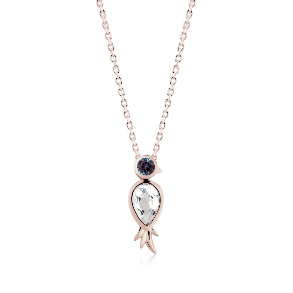 Bird Inspired Teardrop Cut White Topaz and Alexandrite Necklace