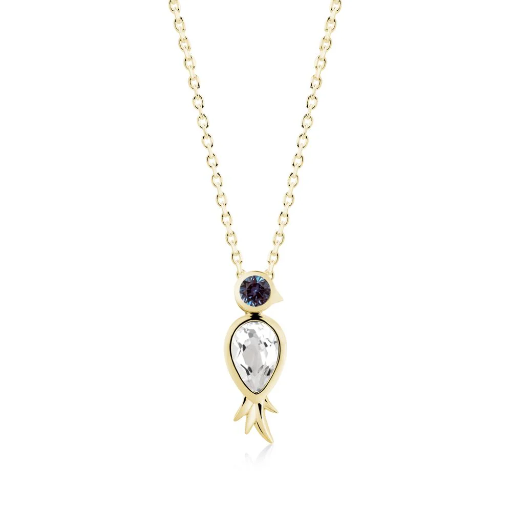 Bird Inspired Teardrop Cut White Topaz and Alexandrite Necklace - Image 3