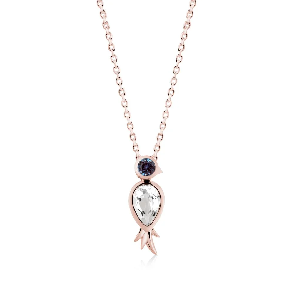 Bird Inspired Teardrop Cut White Topaz and Alexandrite Necklace - Image 4
