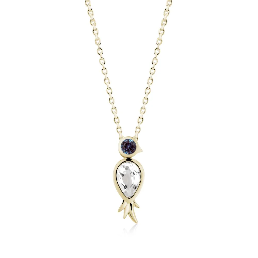 Bird Inspired Teardrop Cut White Topaz and Alexandrite Necklace - Image 6