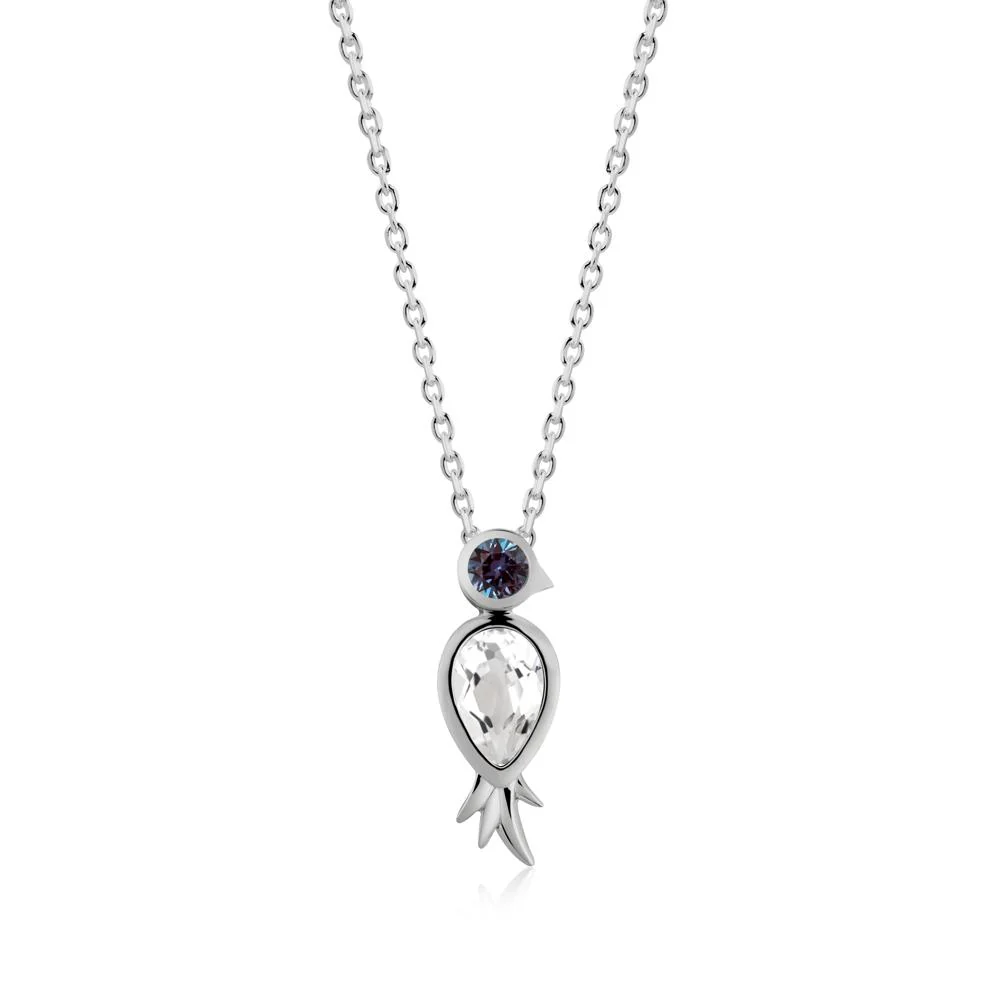 Bird Inspired Teardrop Cut White Topaz and Alexandrite Necklace - Image 7