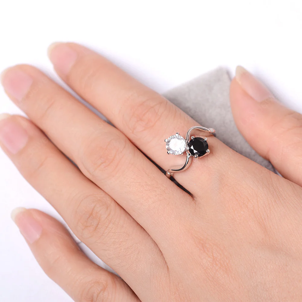 Black Spinel and White Topaz Ring 2 Stone Twist Ring - Image 4