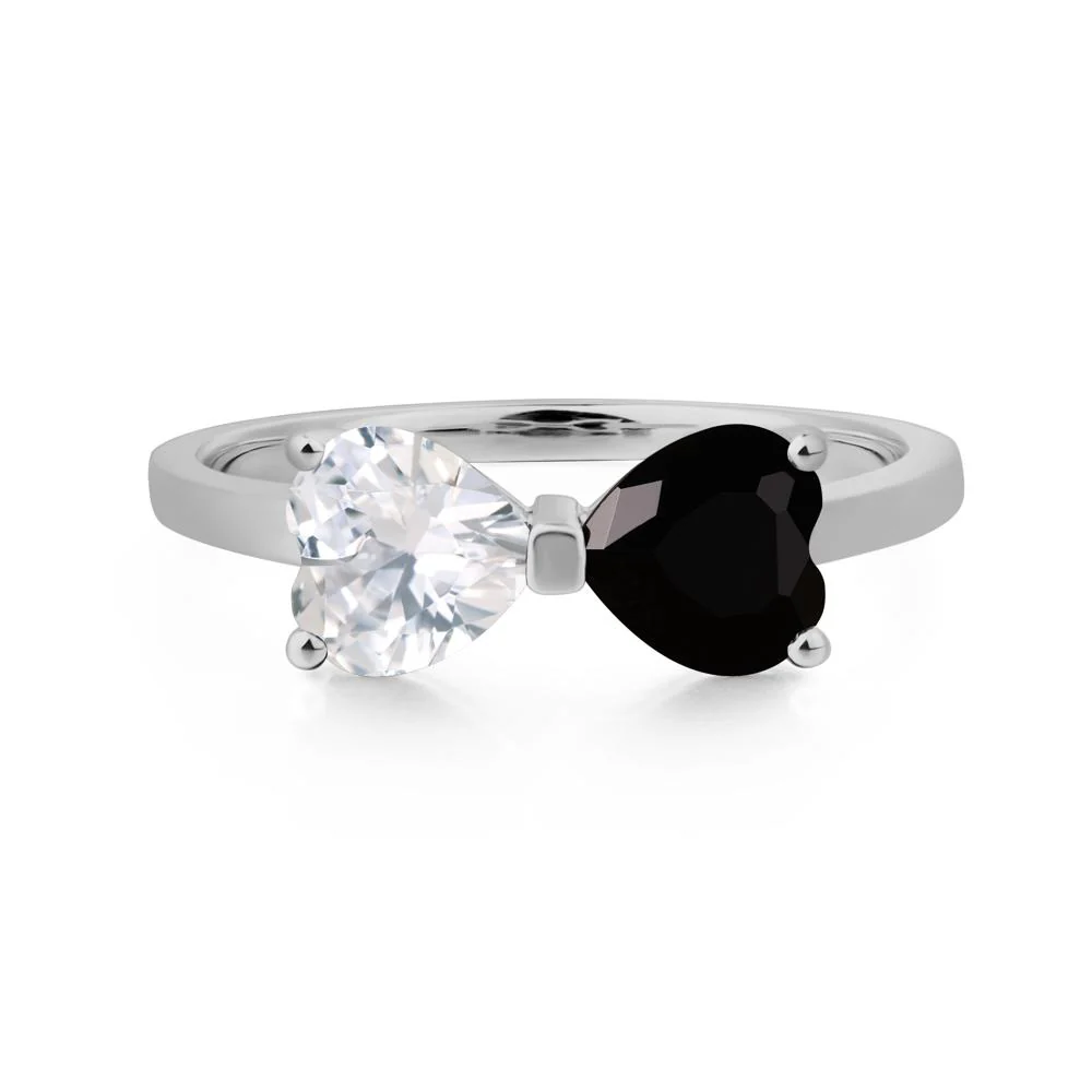 Black Spinel and Cubic Zirconia Two Stone Heart Ring - Image 6
