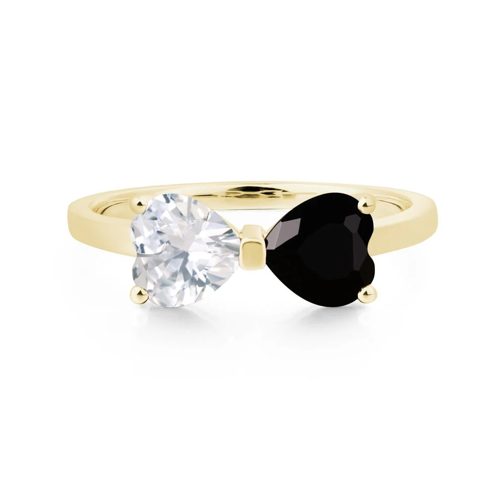 Black Spinel and Cubic Zirconia Two Stone Heart Ring - Image 8