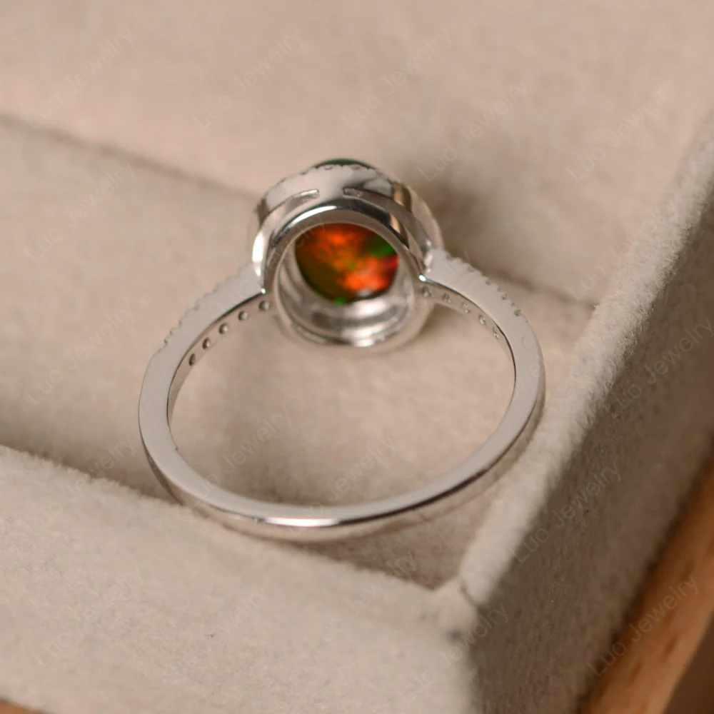 Oval Shape Cabochon Black Opal Halo Ring - Image 4
