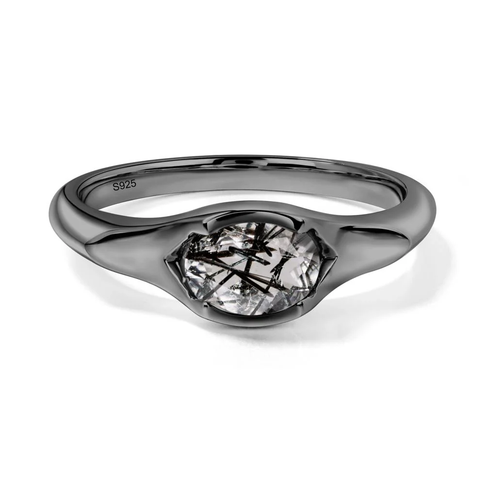 Black Rutilated Quartz Bezel Set Oval Engagement Ring - Image 5