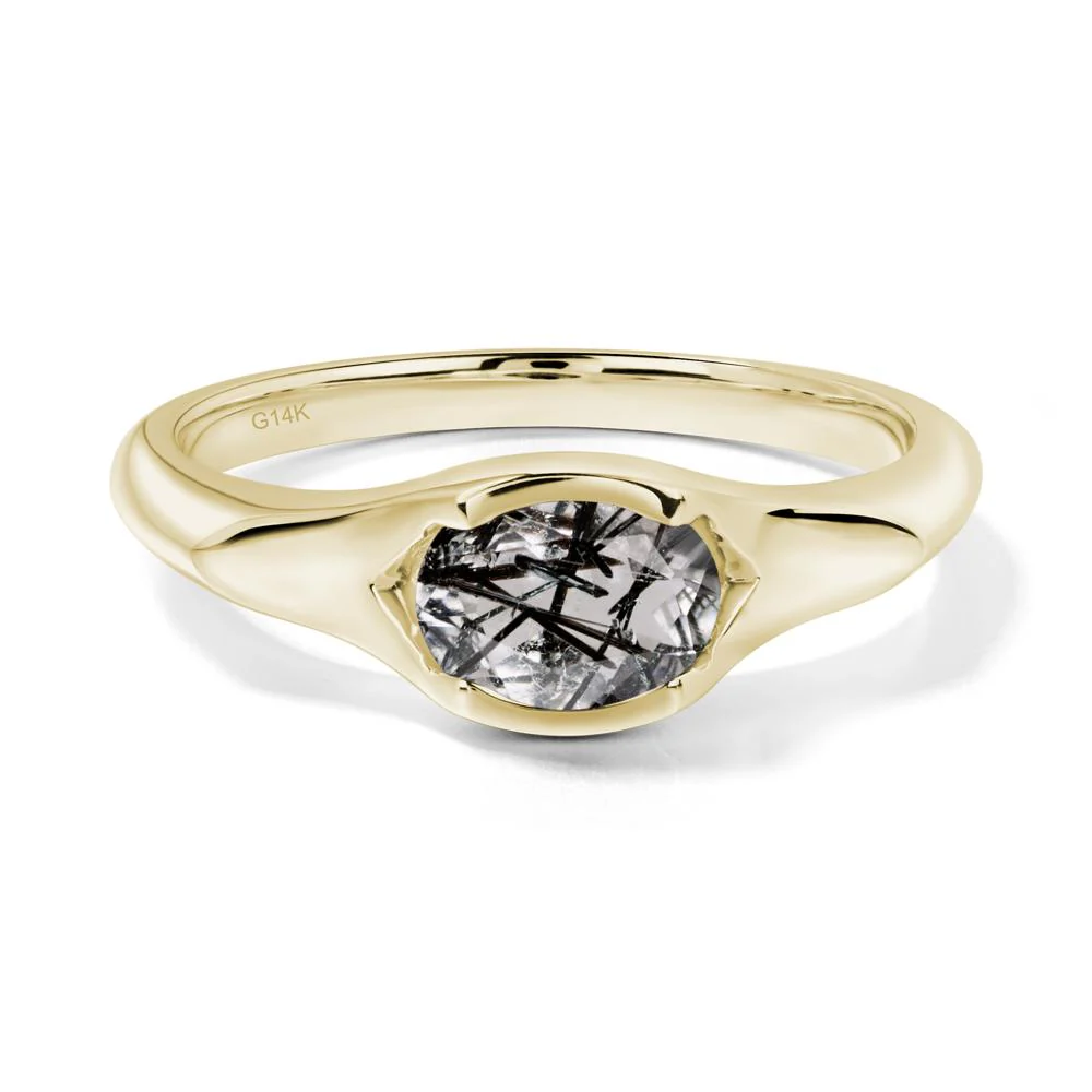 Black Rutilated Quartz Bezel Set Oval Engagement Ring - Image 6