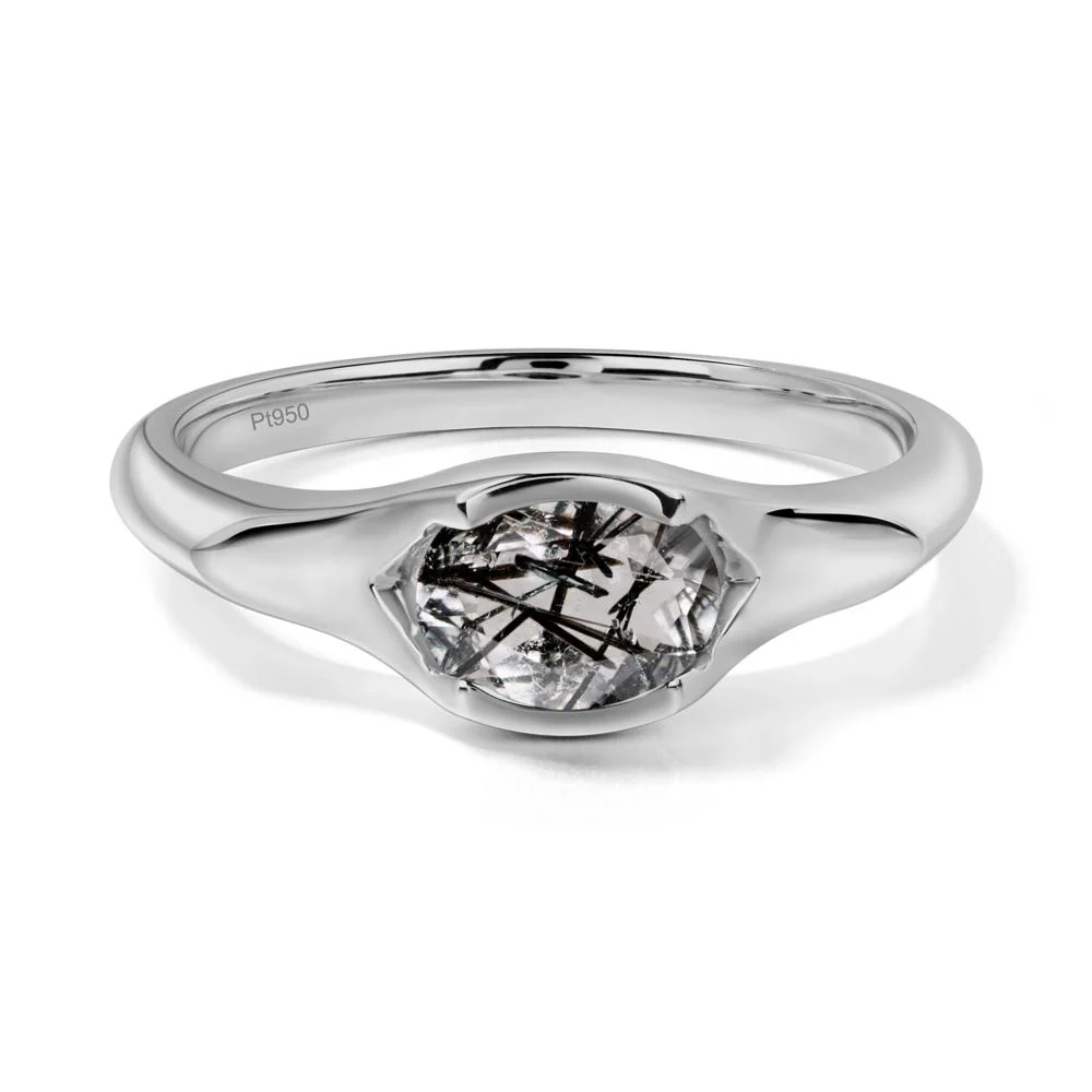 Black Rutilated Quartz Bezel Set Oval Engagement Ring - Image 7