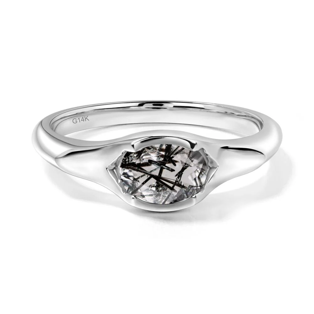 Black Rutilated Quartz Bezel Set Oval Engagement Ring - Image 8