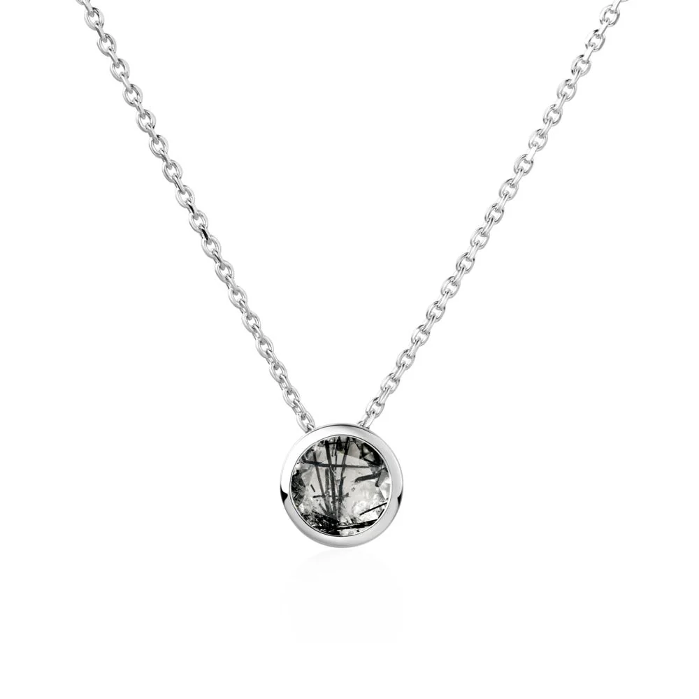Black Rutilated Quartz Bezel Solitaire Necklace - Image 4