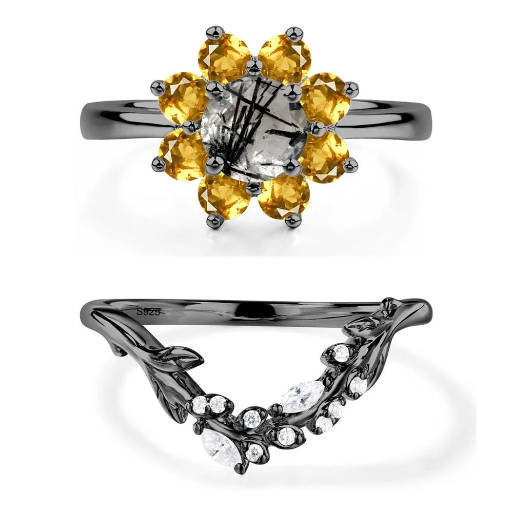 Black Rutilated Quartz Sunburst Halo Ring - Image 23