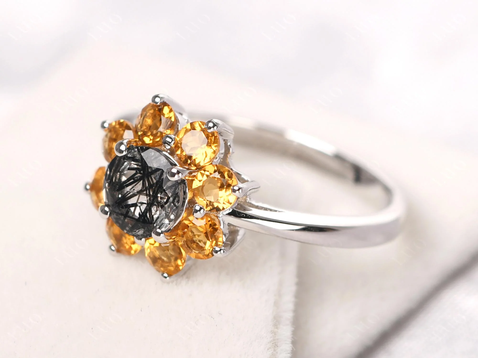 Black Rutilated Quartz Sunburst Halo Ring - Image 30