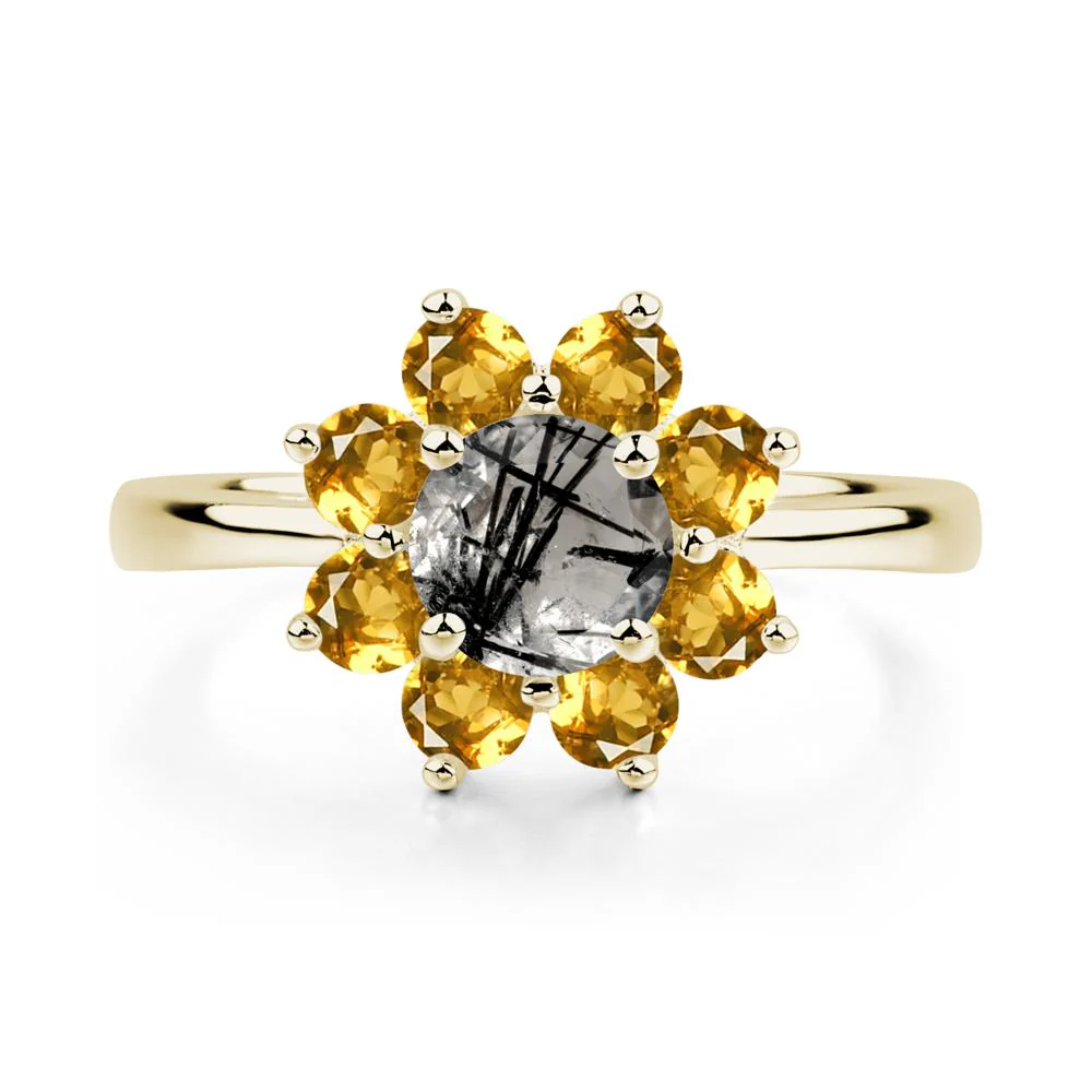 Black Rutilated Quartz Sunburst Halo Ring - Image 4