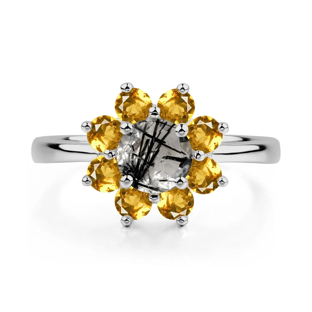 Black Rutilated Quartz Sunburst Halo Ring - Image 9