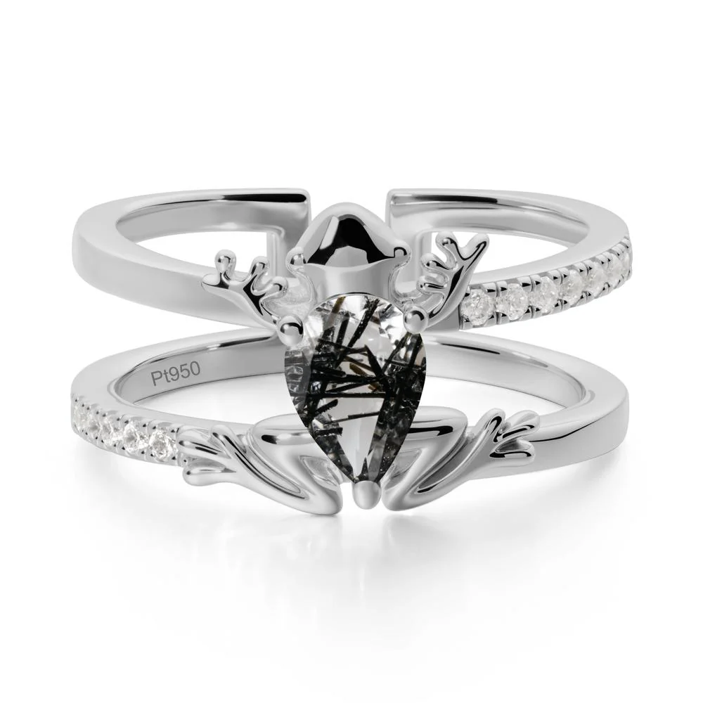 Black Rutilated Quartz Frog Double Band Ring - Image 9