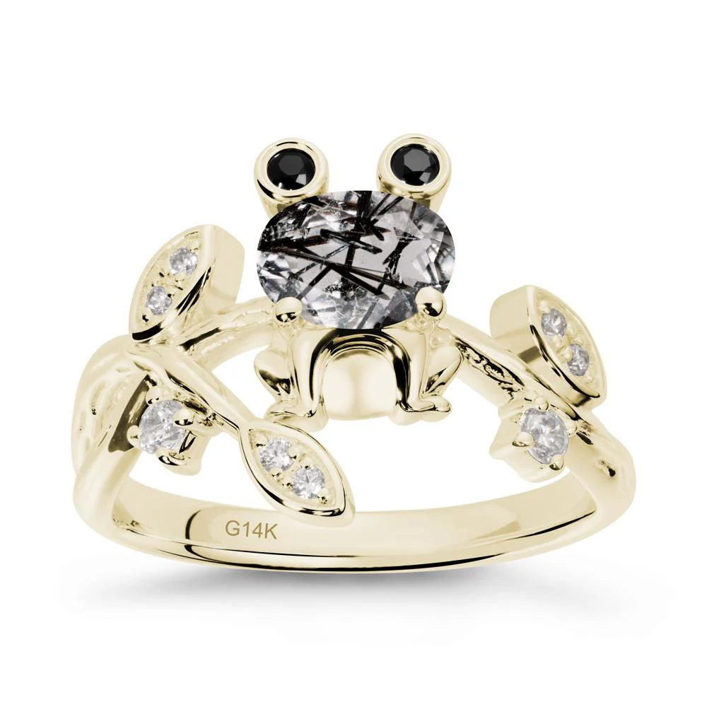 Black Rutilated Quartz Frog Ring with Twisting Leaves and Branches - Image 3