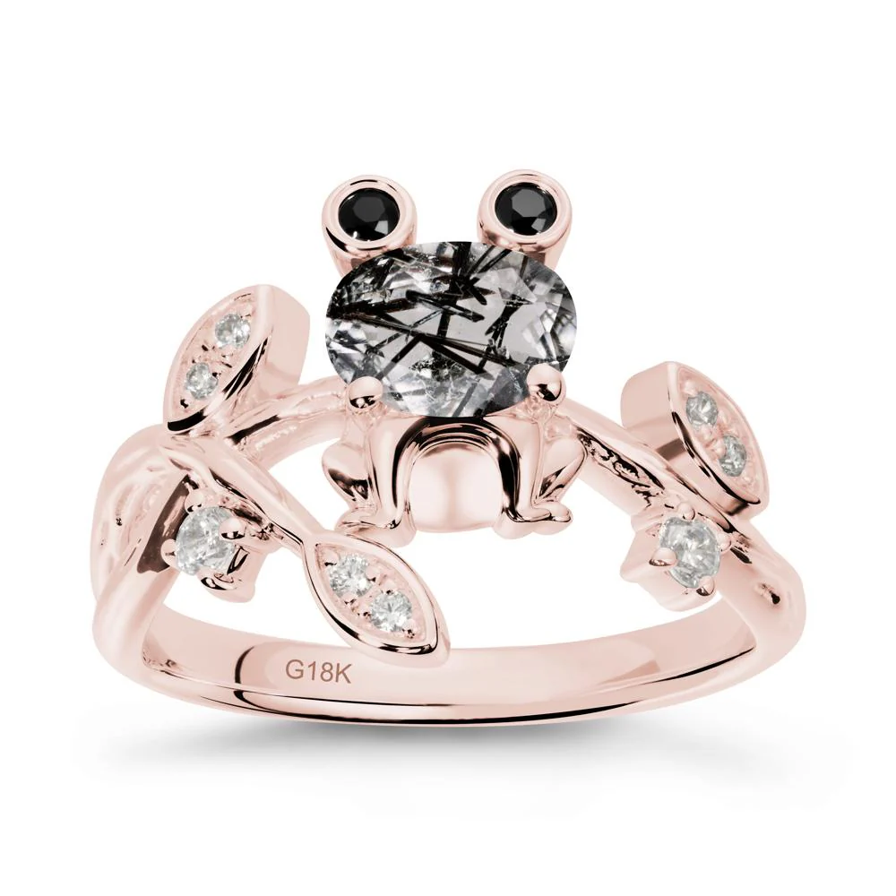 Black Rutilated Quartz Frog Ring with Twisting Leaves and Branches - Image 4