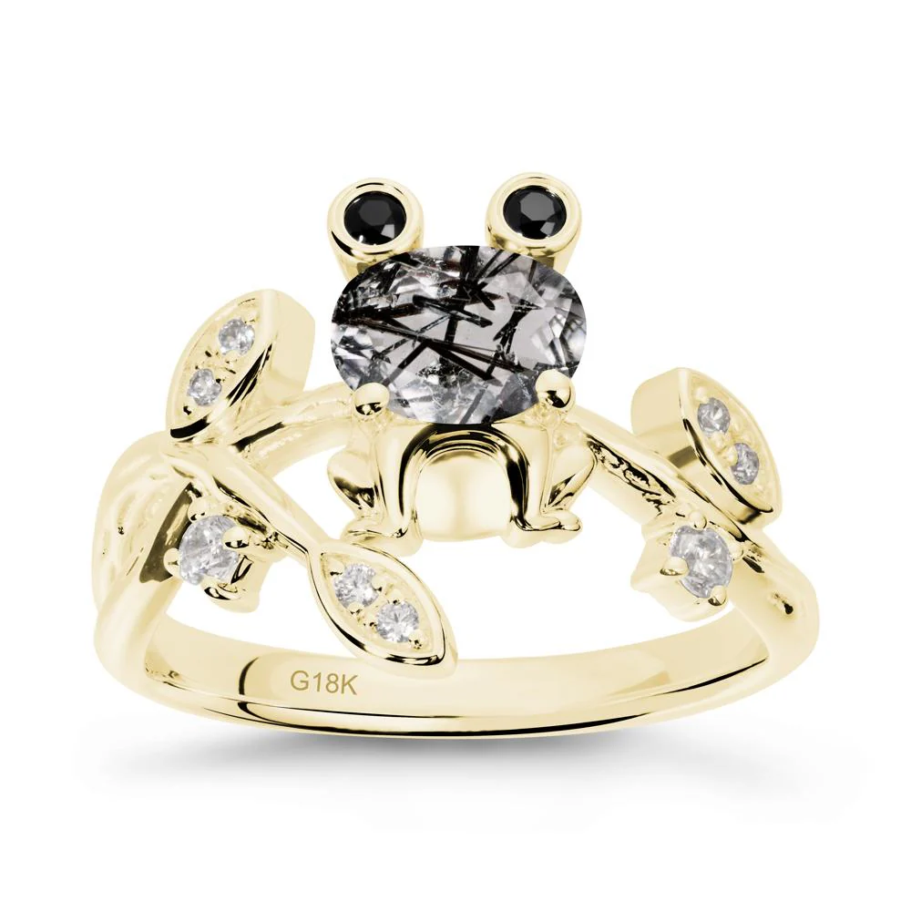 Black Rutilated Quartz Frog Ring with Twisting Leaves and Branches - Image 6
