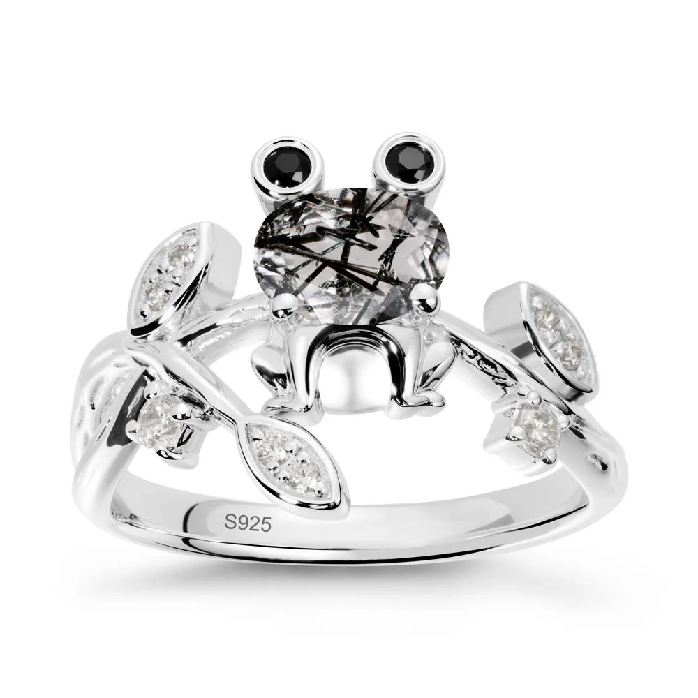 Black Rutilated Quartz Frog Ring with Twisting Leaves and Branches - Image 9