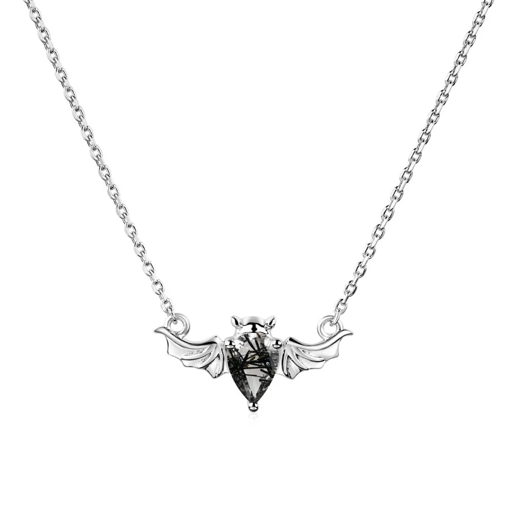 Black Rutilated Quartz Gothic Bat Necklace - Image 5