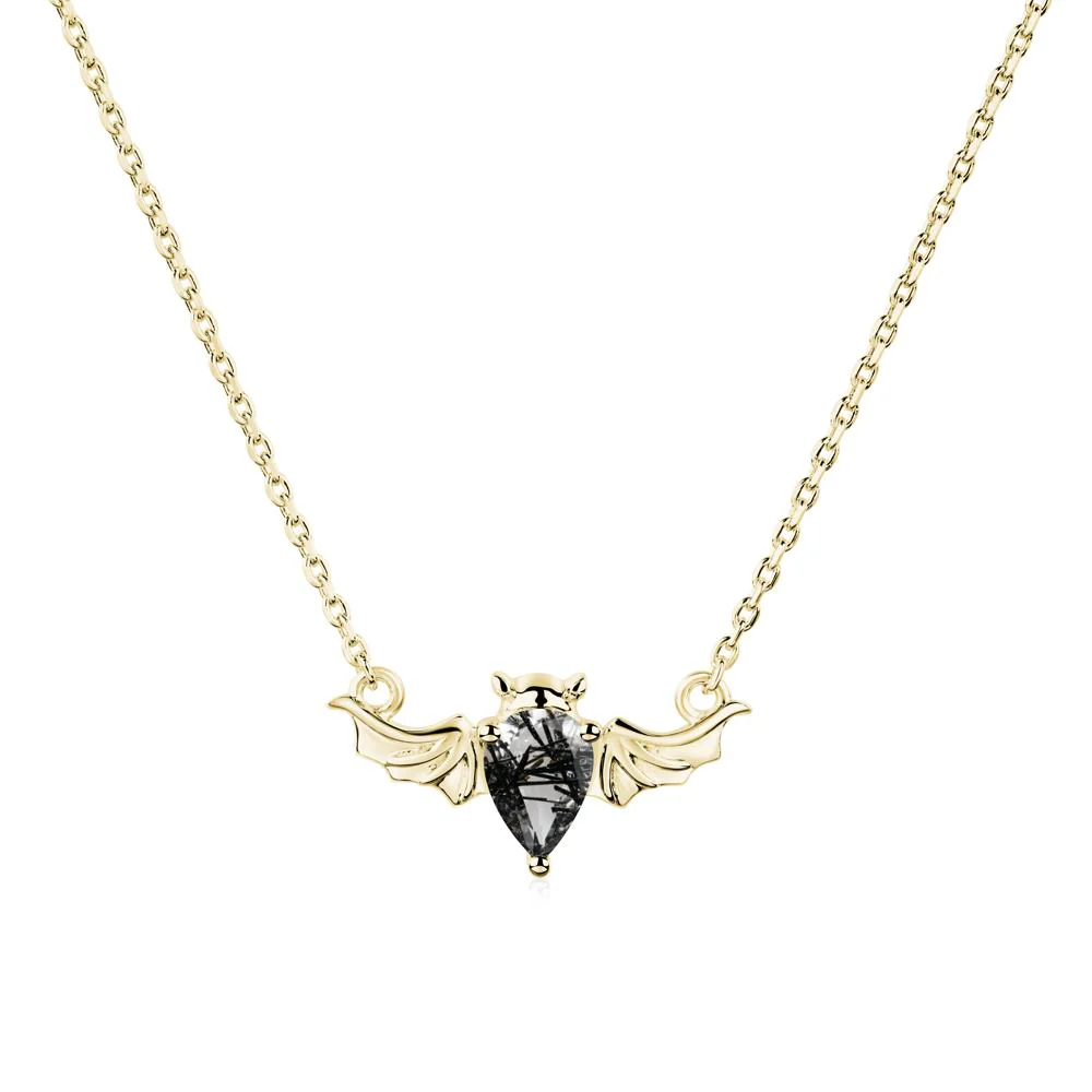 Black Rutilated Quartz Gothic Bat Necklace - Image 6