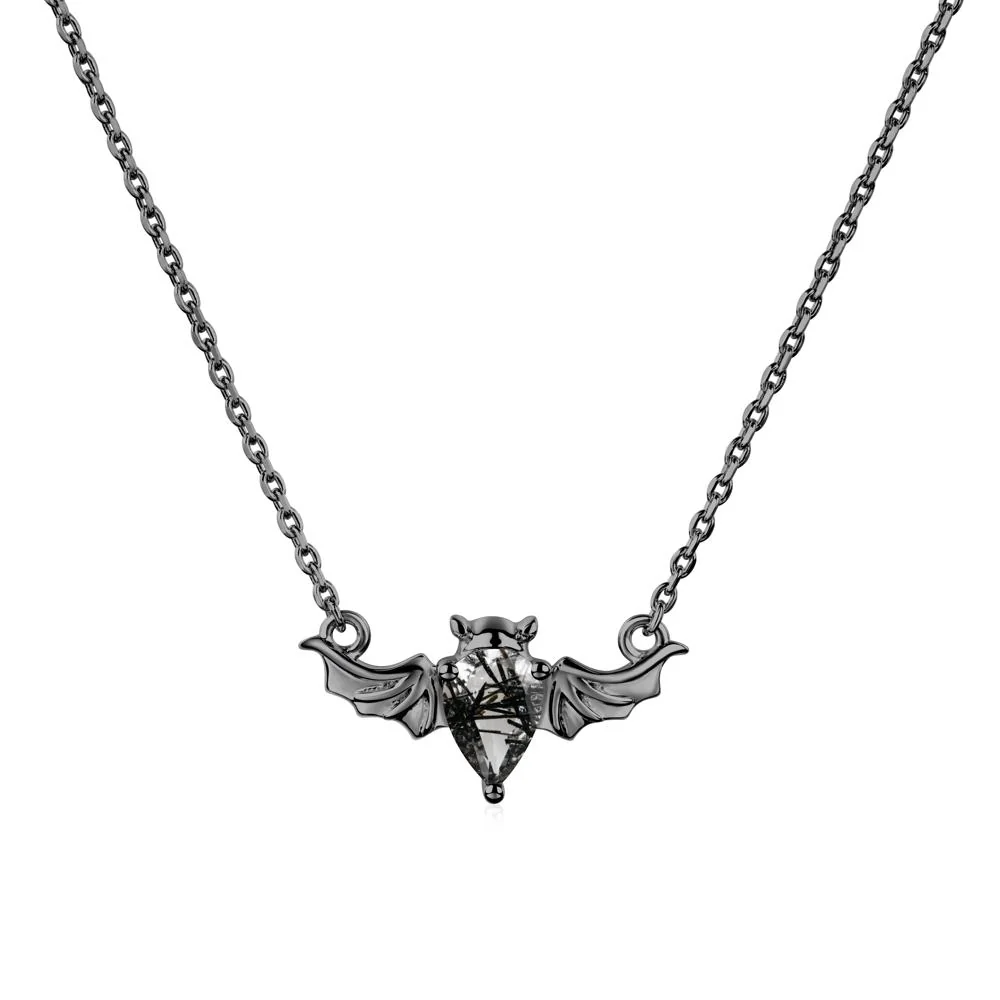 Black Rutilated Quartz Gothic Bat Necklace - Image 7