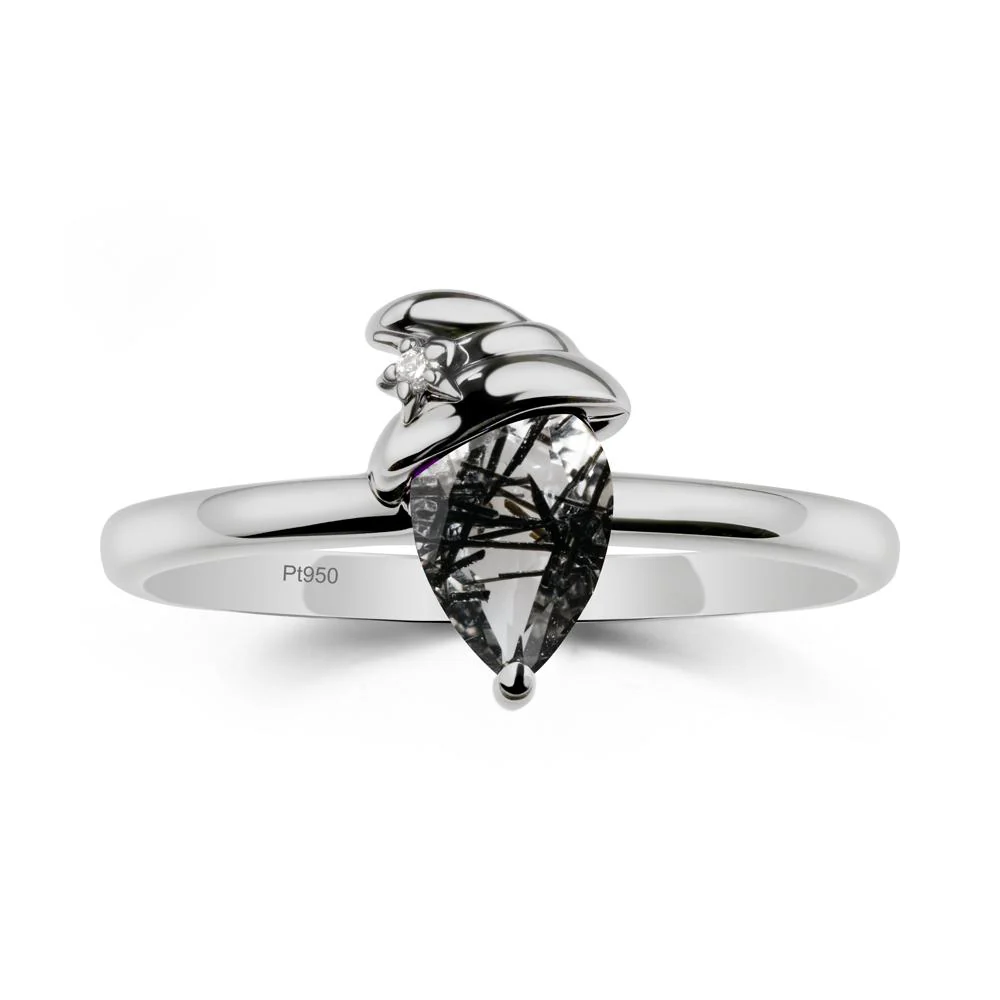 Black Rutilated Quartz Halloween Witch Hat Ring