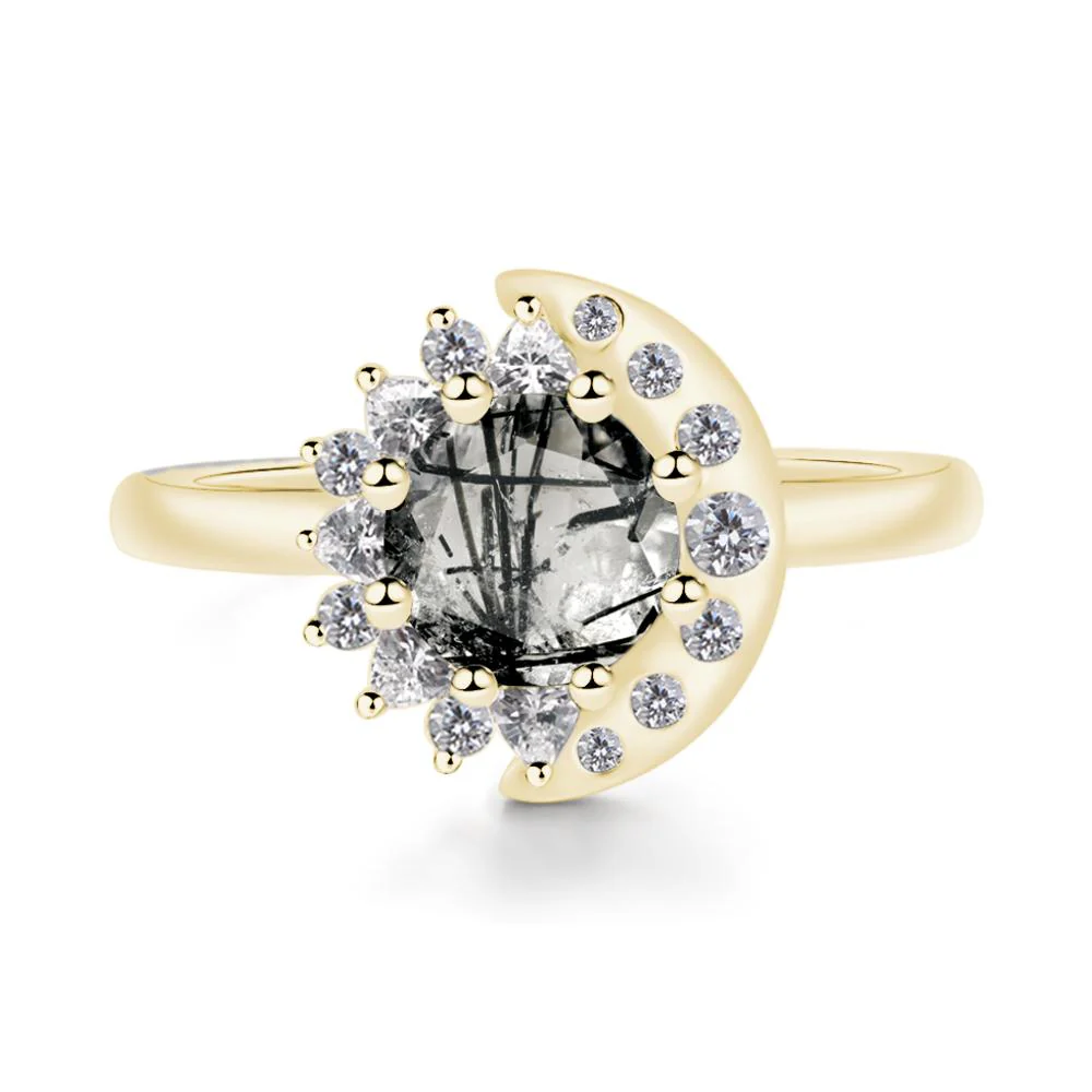 Black Rutilated Quartz Moon and Sun Ring - Image 6
