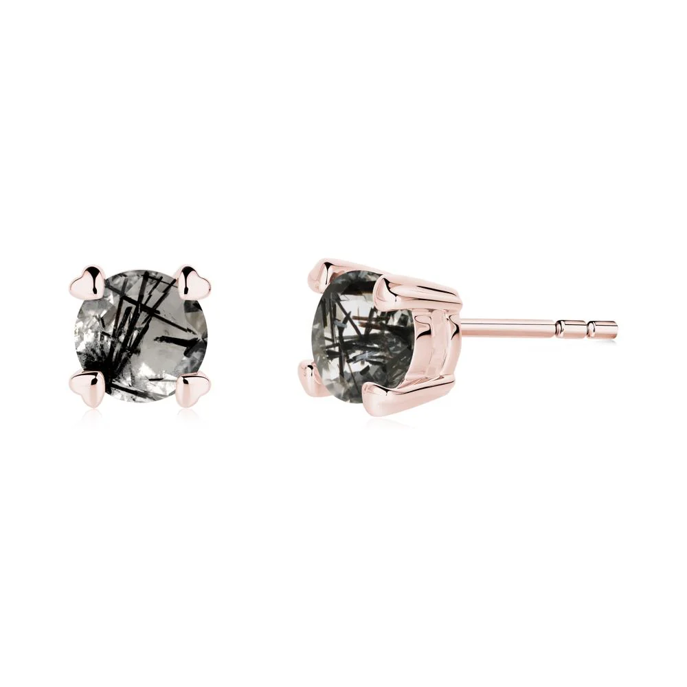Black Rutilated Quartz Stud Earrings with Heart Prongs - Image 3